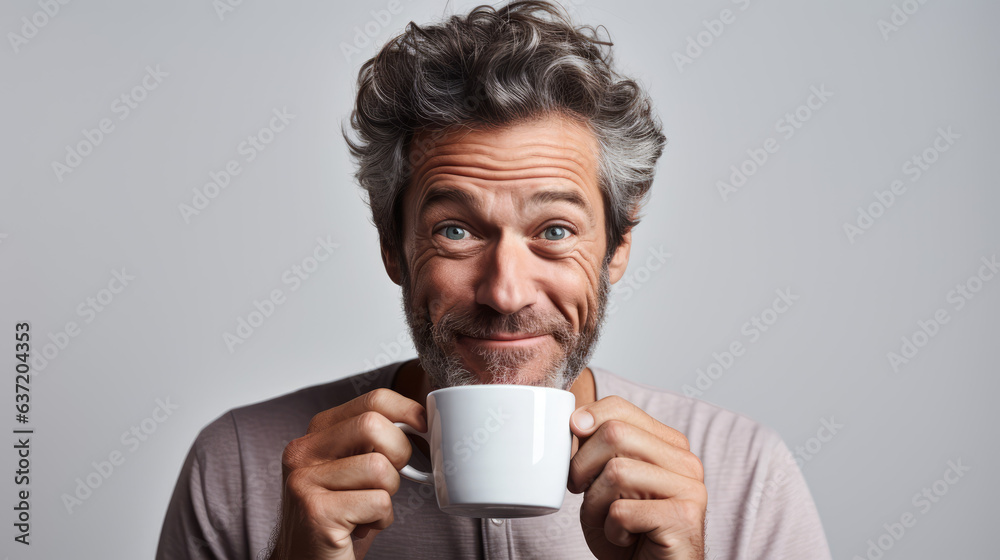 man holding cup of coffee, Generative AI man holding cup of coffee, Generative AI
