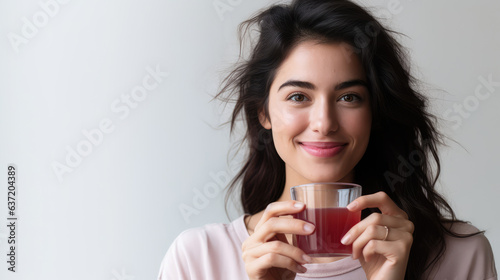 woman holding coffee cup, smiling, Generative AI