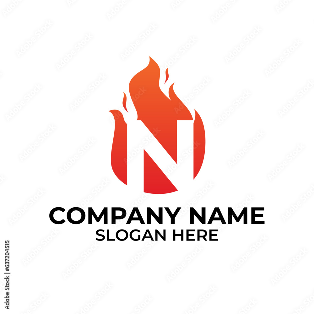 N flame logo vector. Letter N logo flames template, fire logo initials N flame logo vector. Letter N logo flames template, fire logo initials