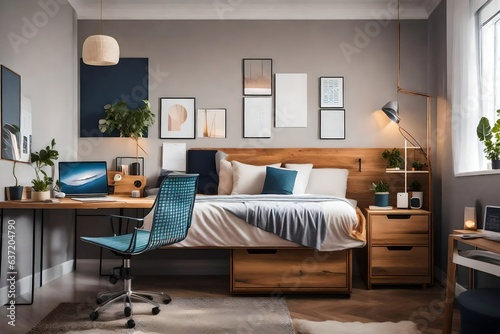 modern living room and office interior, beautiful interior design - Generative AI