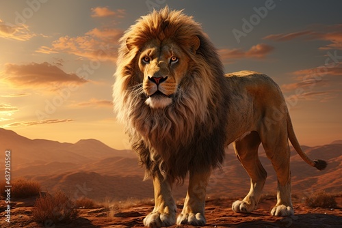 Lion Majesty  A regal lion   dynamic moving  full-body  its powerful presence emanating from its golden mane.Generated with AI