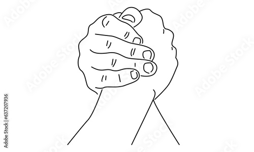 line art of arm wrestling, wrestling, a dispute between two friends