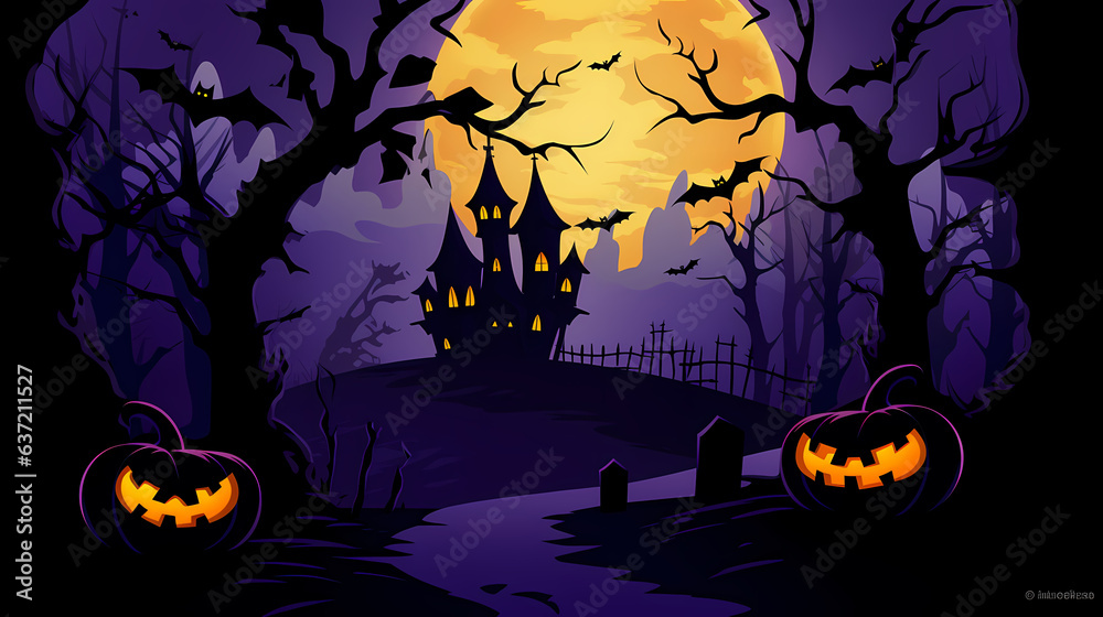 Halloween background with scary pumpkins and house haunted.Halloween background with Evil Pumpkin. Spooky scary dark Night forrest. Holiday event halloween banner background concept Halloween background with scary pumpkins and house haunted.Halloween background with Evil Pumpkin. Spooky scary dark Night forrest. Holiday event halloween banner background concept