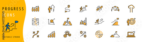 Business progress icons. Growth icon set. Success linear icon illustration