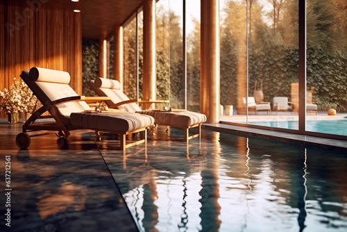 Swimming pool in a luxury hotel. Luxury hotel. 3d rendering