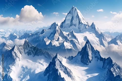 Fantastic mountains landscape with snow-capped peaks. 3d rendering © vachom