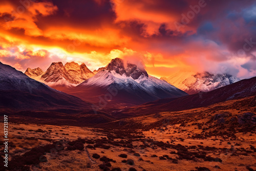 Beautiful sunset in the Cordillera Huayhuash  Peru