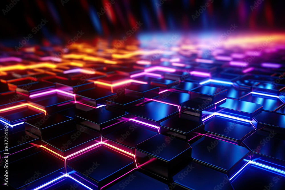Abstract background of glowing cubes in neon colors Abstract background of glowing cubes in neon colors