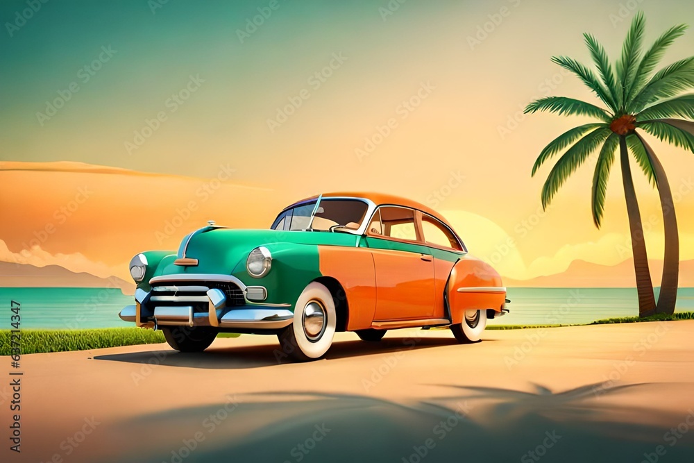 Obraz premium car on the beach