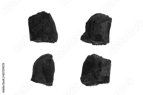 Set of Natural wood charcoal isolated on a white background with clipping path. Hard wood charcoal.
