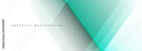 White and green modern abstract wide banner with geometric shapes. Turquoise and white abstract background. Vector illustration
