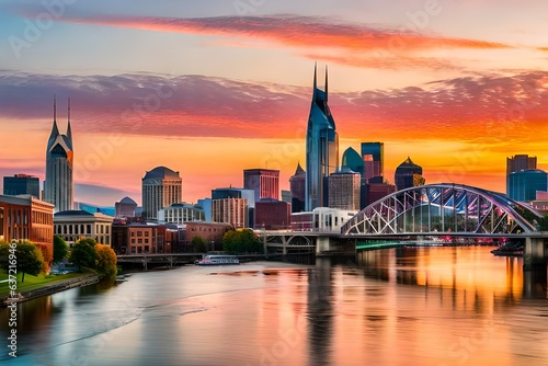 city skyline at sunset