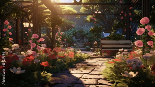 Technological Garden of Ideas: A garden-like setting with virtual flowers and plants, each representing a different innovative idea that blossoms in the world of remote work | generative AI