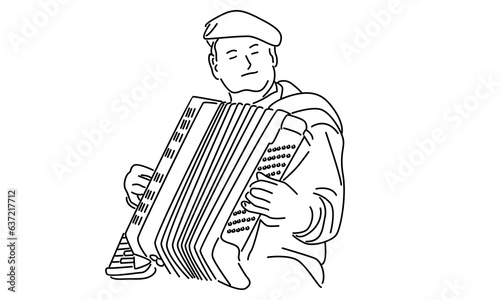 line art  of man musician playing accordion