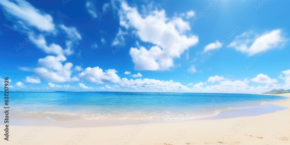 Fototapeta premium Sandy beach, blue sky and tropical sea.