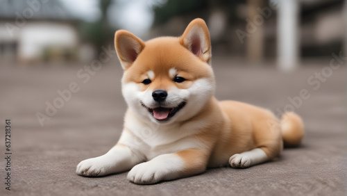 a cute baby Shiba Inu plays in a park  his body and his expression is very cute. Generative AI