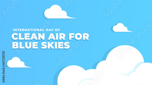 International Day of Clean Air For Blue Skies Wallpaper Banner Social Media Post Design Template with illustration of cloud on the sky. Vector file every object is separated