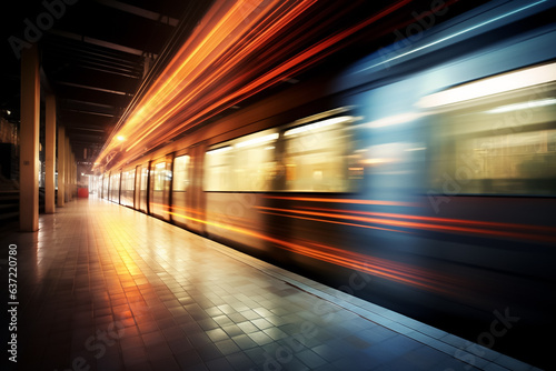 High speed train in motion on the railway station, Railroad with motion blur effect. Commercial transportation. Blurred background © ASHFAQ