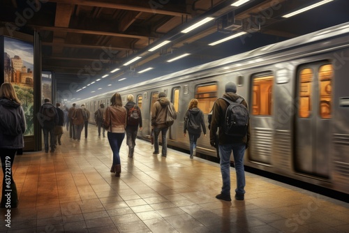 unrecognizable people commuting at subway station   AI Generated