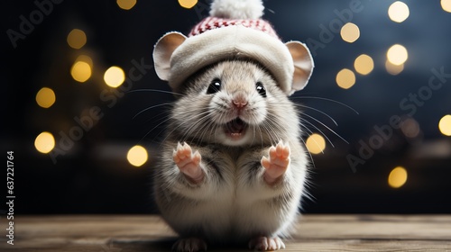Mouse with a wood winter hat. Christmas concept © luisrojasstock