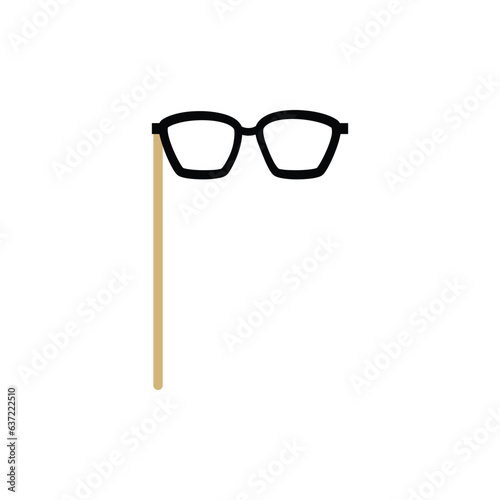 Glasses on stick mask or photo booth props, flat vector illustration isolated.