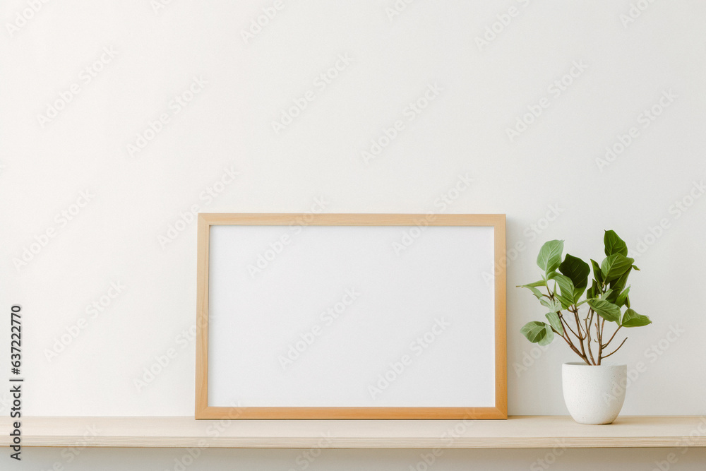 White wall and wood frame mockup
