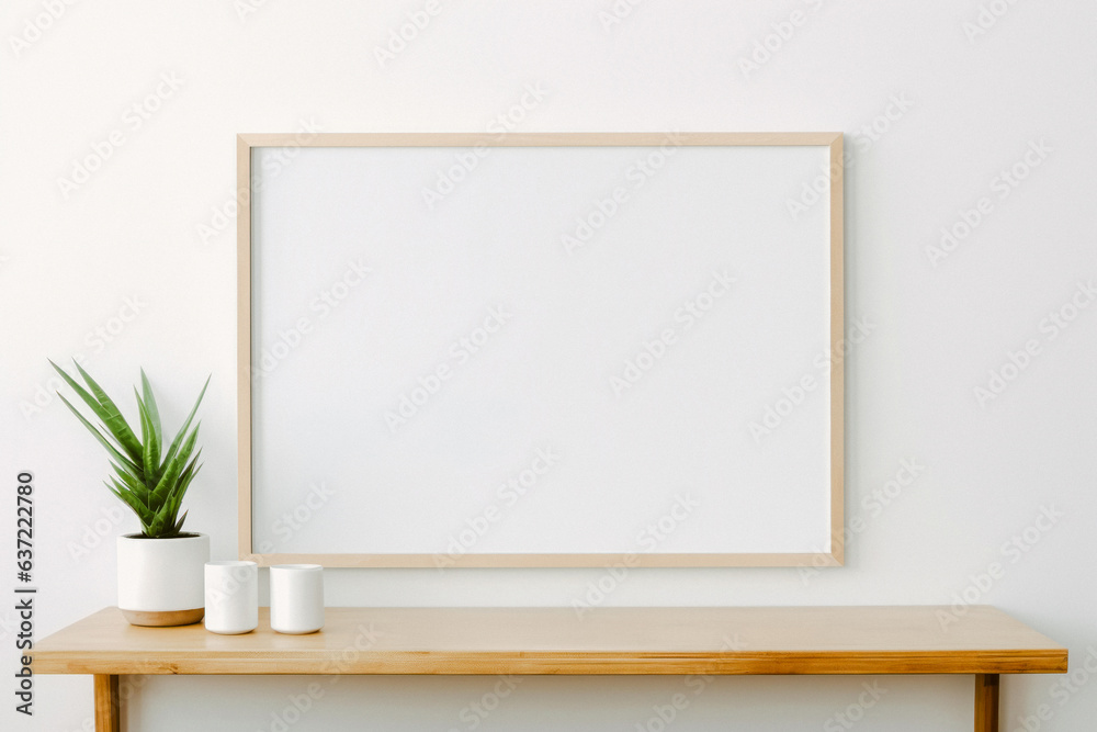 White wall and wood frame mockup White wall and wood frame mockup
