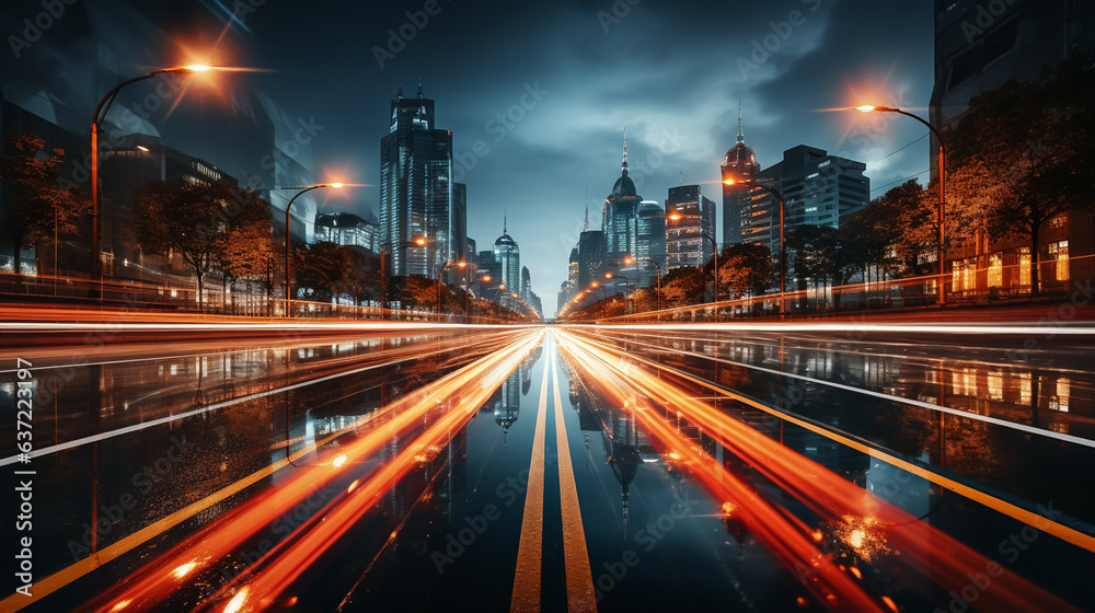 Time-lapse photography of traffic, on the road, Blurred background