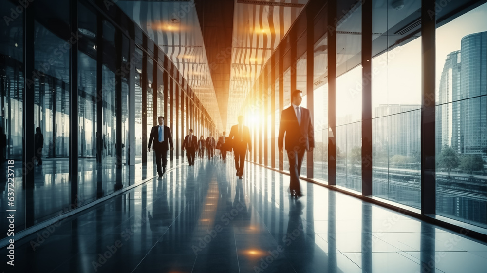 Time lapse image of busy business people on glass Time lapse image of busy business people on glass