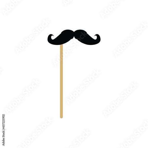 Mustache on stick, funny props for photo booth, flat vector illustration isolated on white background.