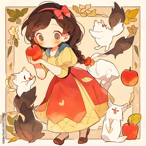 fairy tale cartoon snow white holding an apple