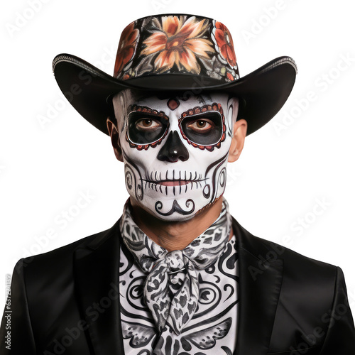 man with skull makeup isolated on white