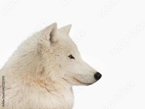 portrait polar white wolf isolated on white background