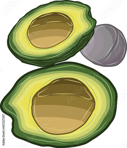 Ripe avocados are cut in half and the seeds are removed.