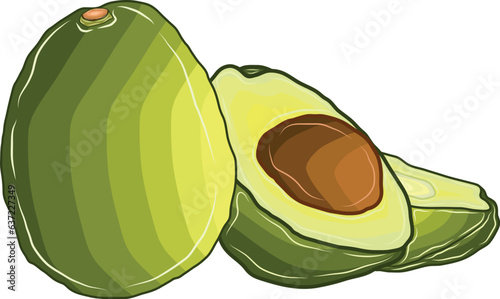 Ripe fruit avocados are cut in half.