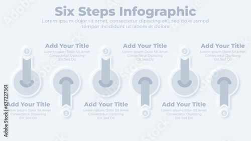 Flowchart infographic with 6 steps or options business template for presentation