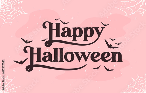 Happy Halloween with black bats and white spider cobwebs in Cute Pink Halloween background. Elements for decor for the celebration of Halloween. Cute Halloween vector elements. 