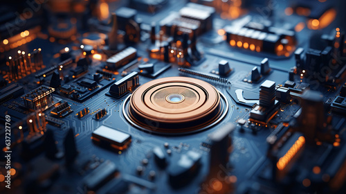 Delve into the digital age's intricacy with a macro shot of a computer's core. photo