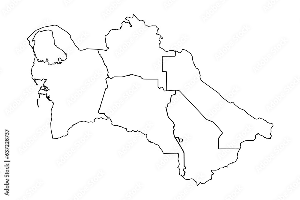 Outline Sketch Map of Turkmenistan With States and Cities