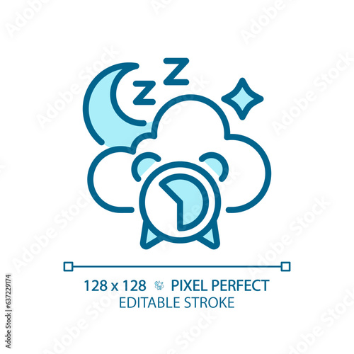 2D pixel perfect editable blue good sleep icon, isolated vector, meditation thin line illustration.
