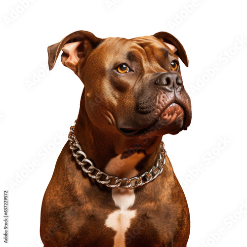 Stunning brown pit bull with chain on transparent background