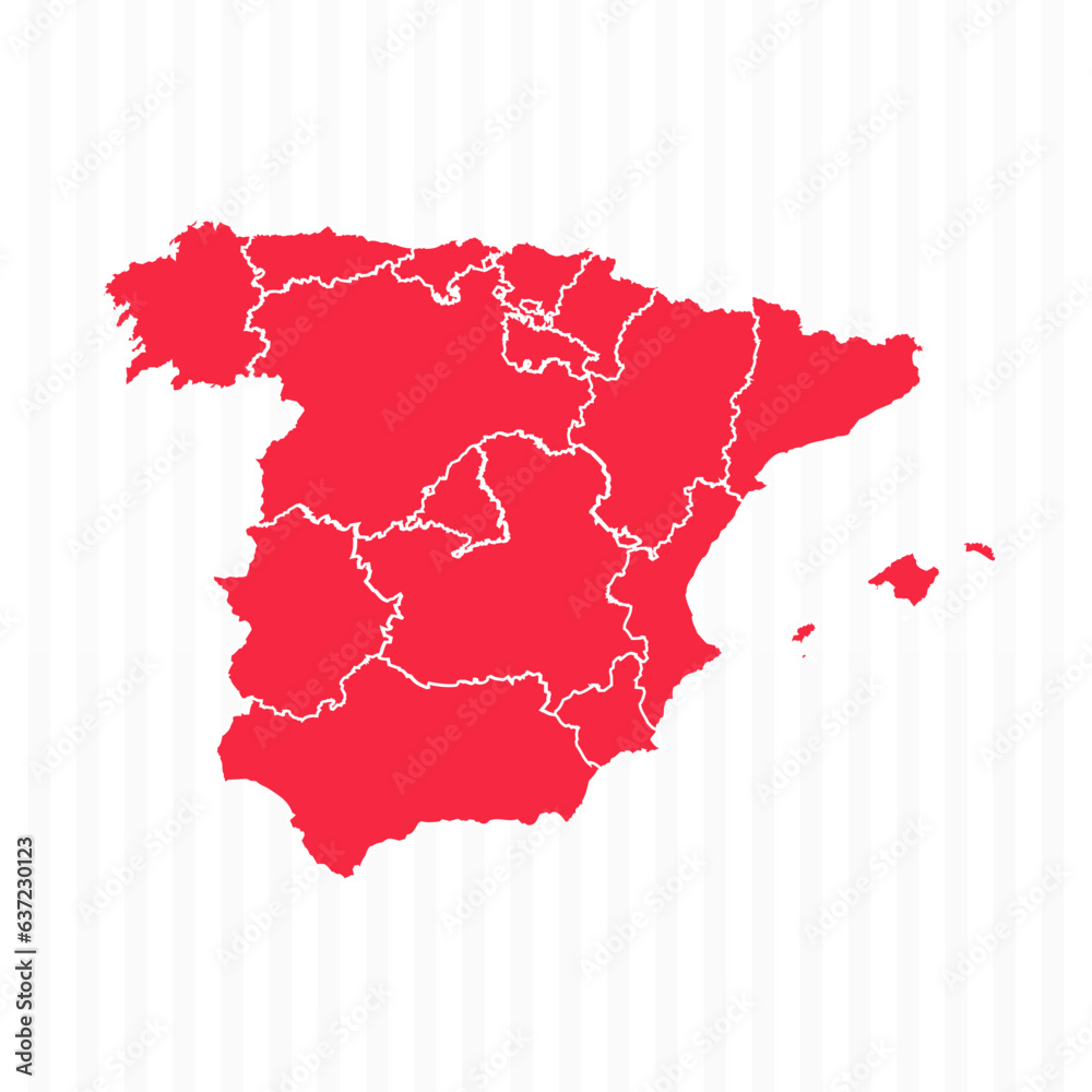 States Map of Spain With Detailed Borders