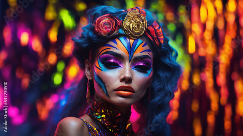 portrait of a woman in colourful mask