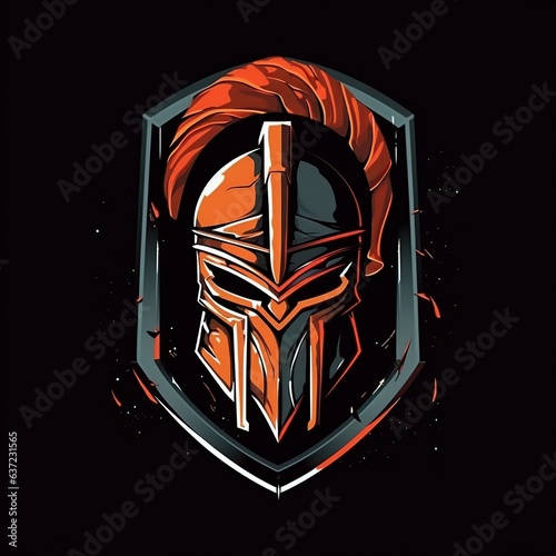 spartan head in center of shield, mascot logo
