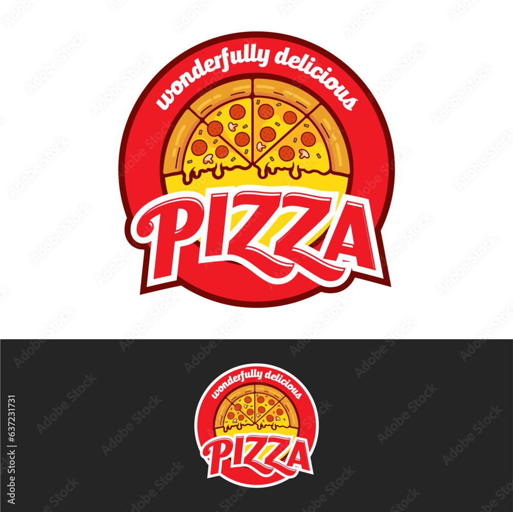 Obraz premium Pizza cafe logo, pizza icon, pizza illustration vector graphic emblem 