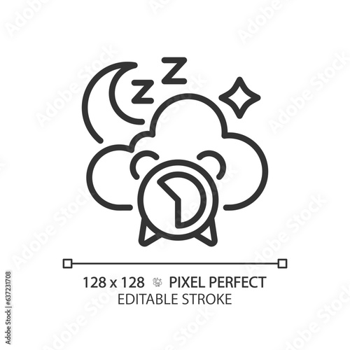 2D pixel perfect editable black good sleep icon, isolated vector, meditation thin line illustration.