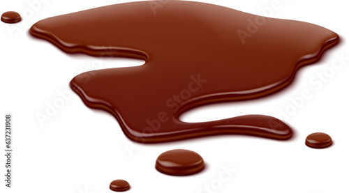 Chocolate puddle, brown choco spill, isolated liquid blot and drip. Isolated vector irresistible cocoa blob, rich and gooey with luscious texture, indulging the taste buds with its decadent sweetness