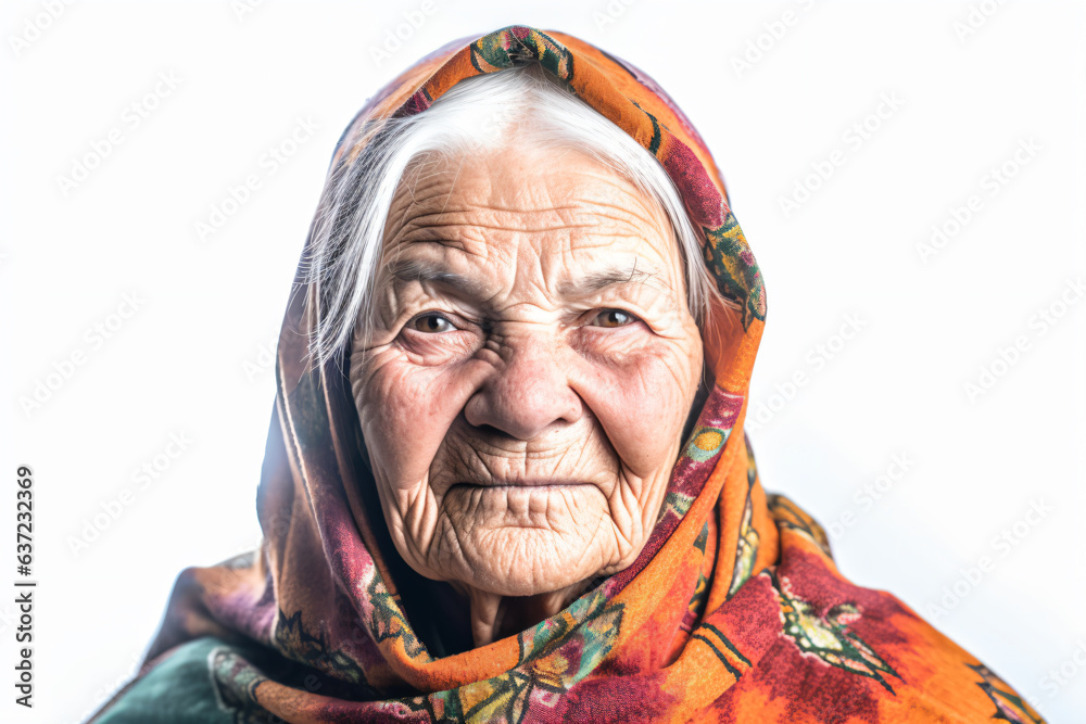 an old woman with a scarf on her head an old woman with a scarf on her head