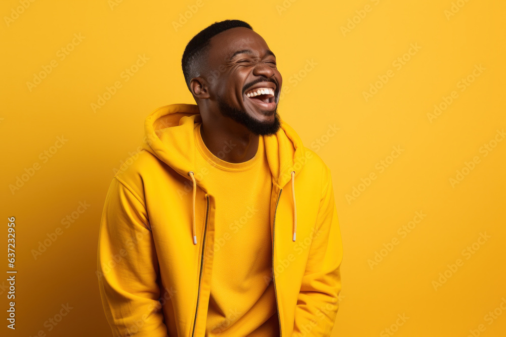 Man Laughing Black Man Studio Background Yellow Joy Fun Happiness Man Laughing Black Man Studio Background Yellow Joy Fun Happiness