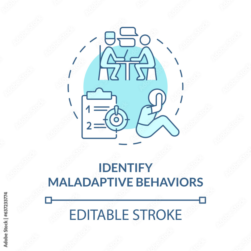 2D editable identify maladaptive behaviors blue thin line icon concept, isolated vector, monochromatic illustration representing behavioral therapy.